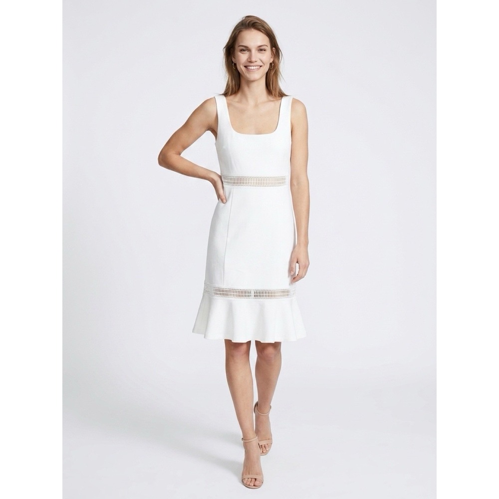 Lulus Women's Off White Lace Detail Square‎ Neck Sleeveless Dress Small